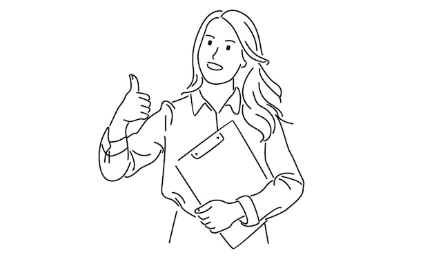 línea de arte de la mujer de negocios confiada pulgares hacia arriba ilustración vectorial