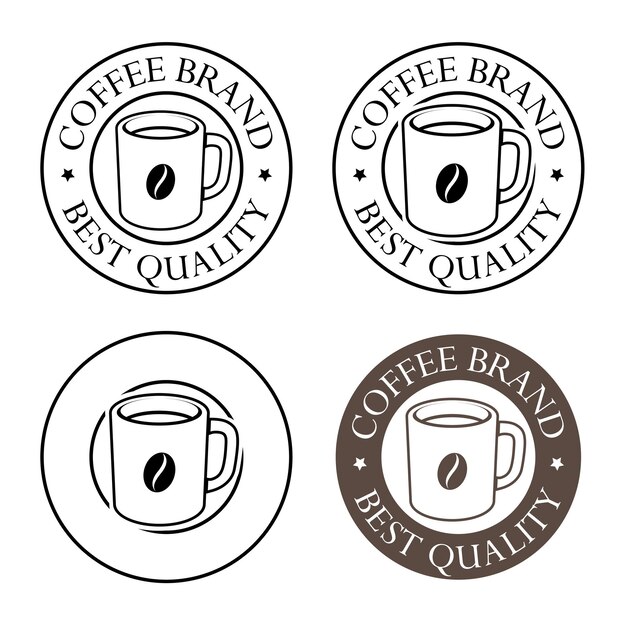 Línea arte redondo taza de café e iconos de frijol con conjunto de texto 4