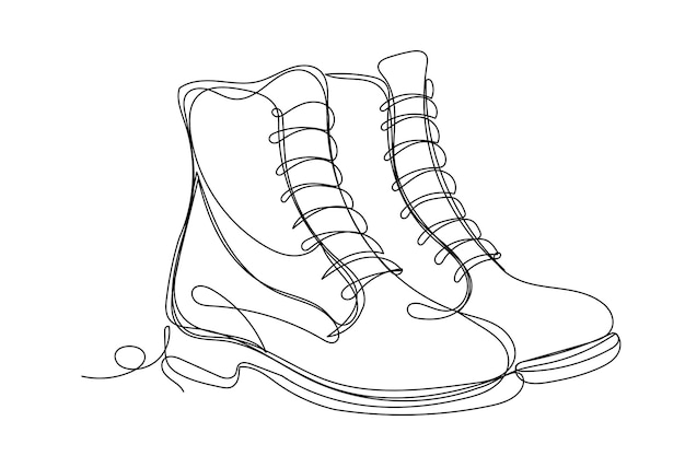 Vector una línea de arte viejo zapato de botas logotipo doodle boceto curva negro contorno silueta icono ilustración