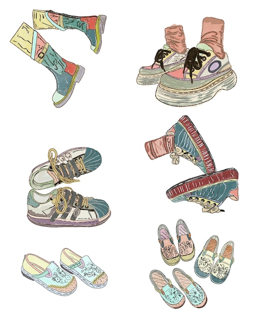 Vector línea de arte zapatos coloridos tablero de pintura de ilustración