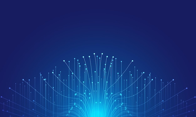 La línea azul se extiende hacia adelante para elevar el fondo de la tecnología de rayos.