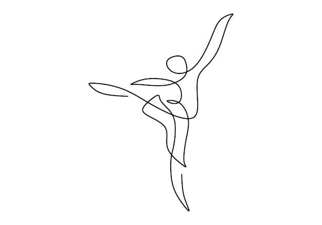 Una línea de bailarina aislada sobre un fondo blanco dibujando a mano una sola línea continua