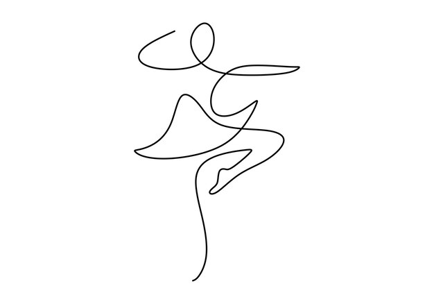 Una línea de baile de bailarina aislada sobre un fondo blanco dibujando a mano una sola línea continua