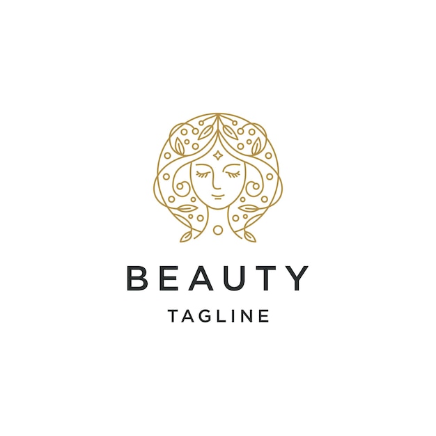 Línea de belleza de mujer con vector plano de plantilla de diseño de logotipo de estilo natural