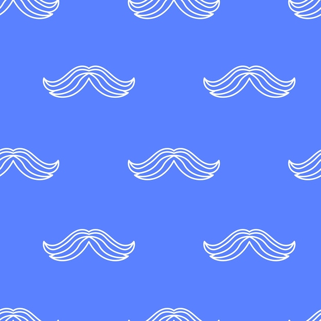 Línea de bigote Patrón sin costuras Doodle Bigote Día de los Padres Fondo azul Vector de repetición