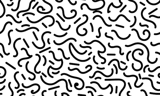 Línea en blanco y negro garabato de patrones sin fisuras de moda Fondo de garabato infantil simple