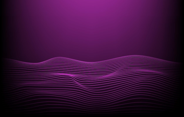 Línea de brillo ondulado de onda abstracta sobre fondo púrpura degradado Diseño para patrón de fondo de papel tapiz