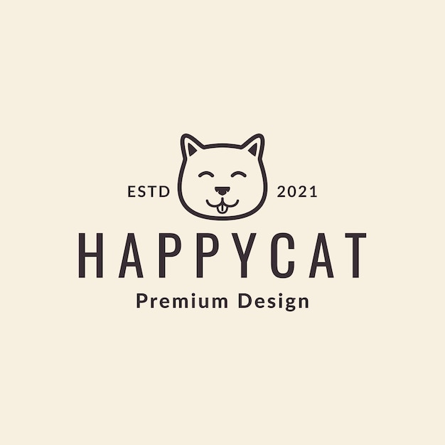 Línea cabeza linda sonrisa gatito dibujos animados hipster logotipo símbolo icono vector diseño gráfico ilustración idea