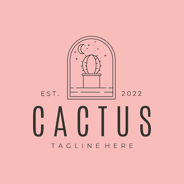 Línea de cactus y luna creciente línea arte logo vector símbolo ilustración diseño