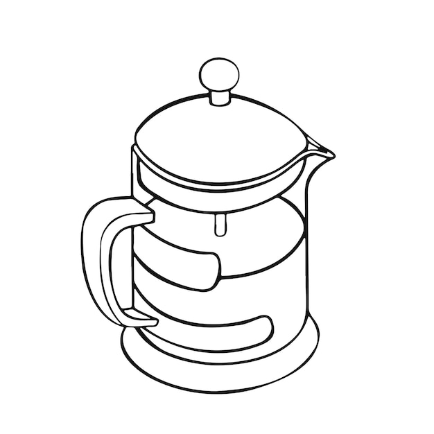 Línea de cafetera café aislado en vector manual de fondo blanco