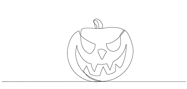 línea de calabaza malvada dibujando en un fondo blanco vector aislado