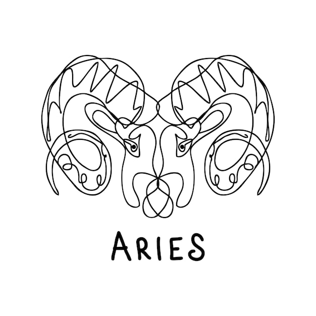Línea caótica garabato monocromo signo del zodiaco Aries con texto Impresión perfecta para tarjetas de pegatinas de tee Ilustración de vector aislado para decoración y diseño