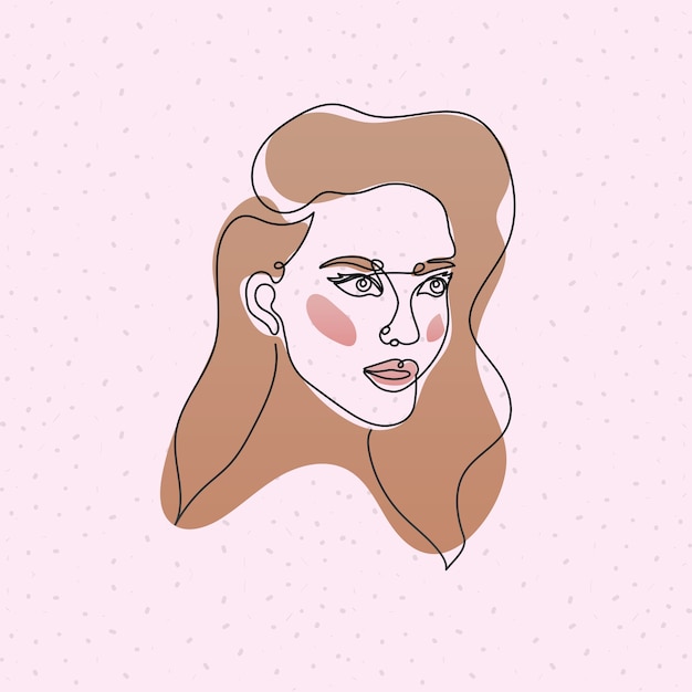 Vector línea cara de mujer con cabello en rosa