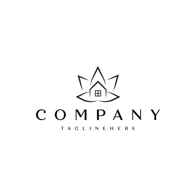línea de casa de loto belleza spa diseño de logotipo de bienes raíces