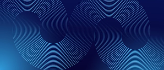 Línea de círculo azul oscuro fondo abstracto Círculo azul brillante líneas geométricas con concepto de tecnología futura Ilustración vectorial