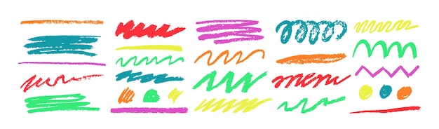 Línea de color del lápiz Pincel de lápiz subrayar elementos aislados para el diseño textura bordes garabatear círculo boceto forma rascar pintura fondo tiza sketchy pluma vectorial ordenada