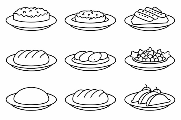 una línea de comida con un dibujo de una línea de un plato de comida