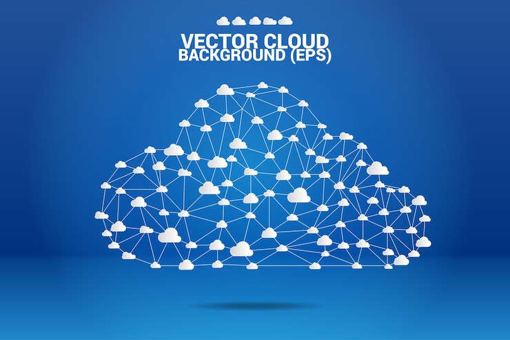 Vector línea conectada a la red de computación en la nube