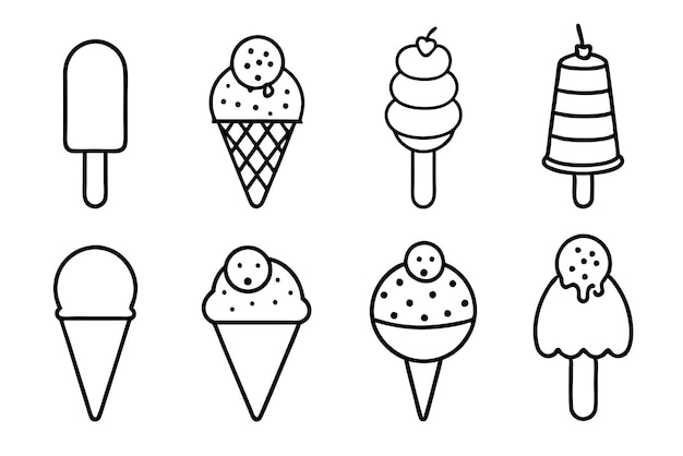 una línea de conos de helado con un fondo blanco y negro