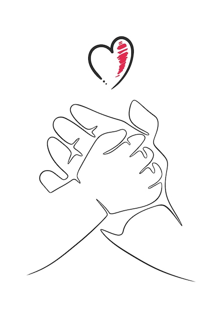 Vector una línea contigua de manos de madre e hijo sosteniendo un ícono de corazón