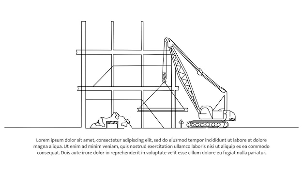 Una línea continua de actividades de construcción Ilustración vectorial de estilo minimalista