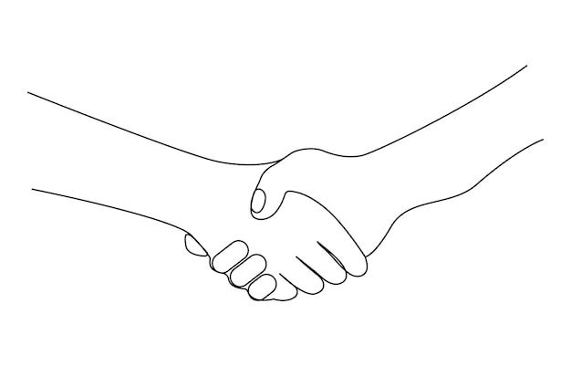 línea continua de apretón de manos línea continua de dos hombres de negocios estrechando la mano ilustración vectorial