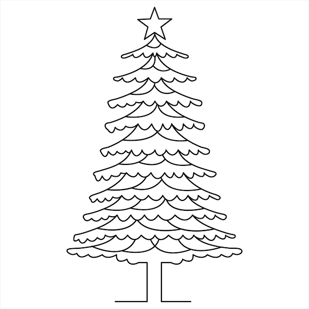 Una línea continua de árbol de Navidad lindo y estrella dibujado a mano contorno vector doodle diseño minimalista