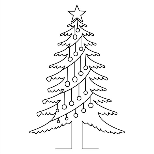 Una línea continua de árbol de Navidad lindo y estrella dibujado a mano contorno vector doodle diseño minimalista