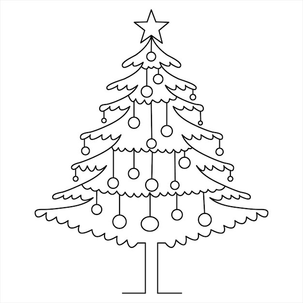 Una línea continua de árbol de Navidad lindo y estrella dibujado a mano contorno vector doodle diseño minimalista
