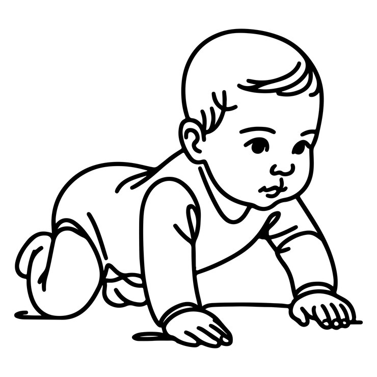 Vector una línea continua de arte de línea negra dibujo a mano niño arrastrándose garabates contorno estilo de dibujos animados colorear