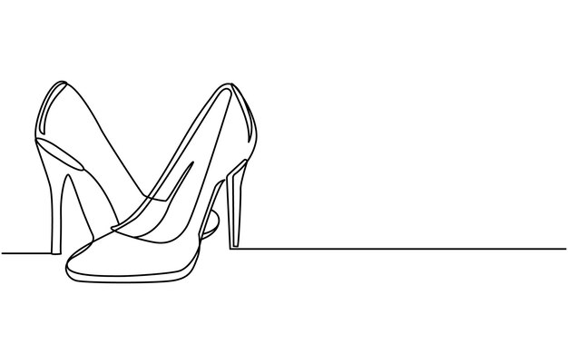 Una línea continúa el arte de los zapatos de highhill Doodle Sapatos Símbolo Curva Esbozo Silueta