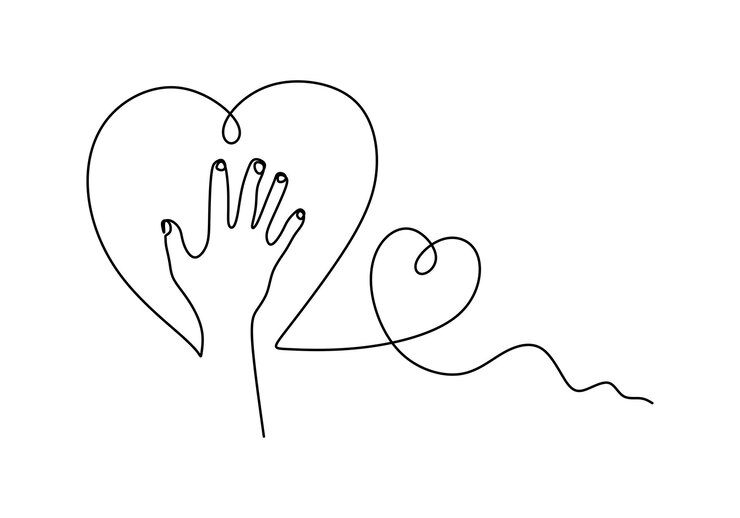 Una línea continua de caridad día con la mano y el amor