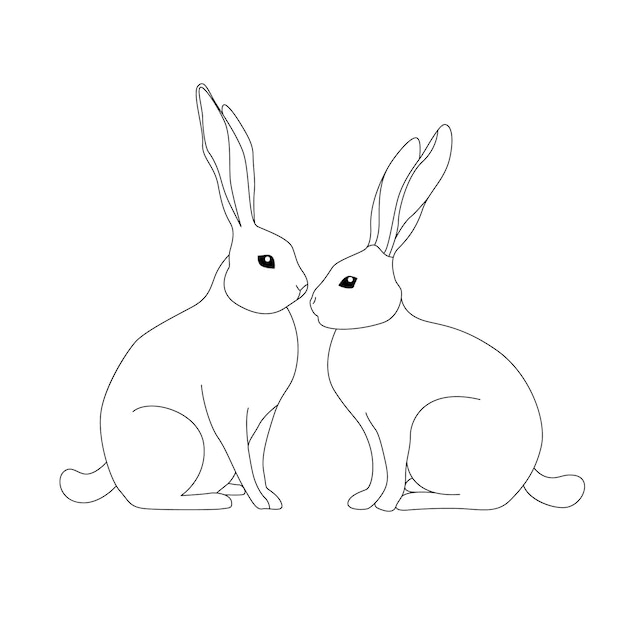 Una línea continua conejos contorno ilustración de arte vectorial