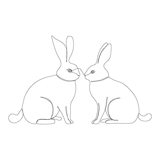 Una línea continua conejos contorno ilustración de arte vectorial