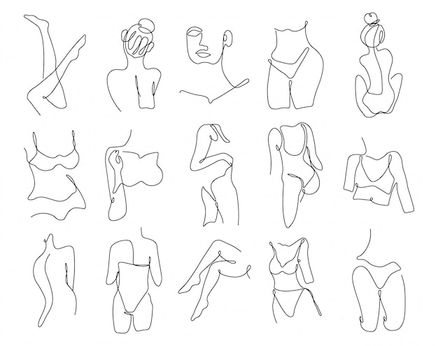 Una línea continua de conjunto de cuerpo sexy, arte de dibujo de una sola línea, cuerpo de mujer aislado, diseño de arte simple, línea abstracta, silueta para marco