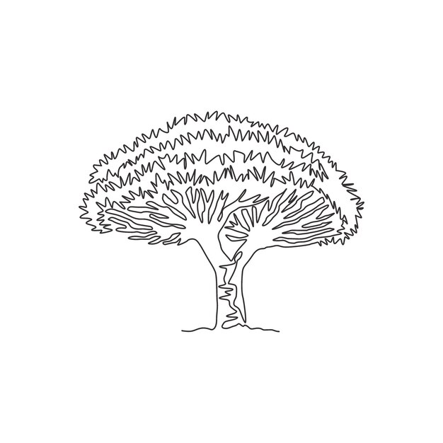 Una línea continua dibujando un árbol de dragón exótico de Socotra Árbol de sangre de dragón para campaña turística