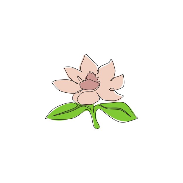 Una línea continua dibujando belleza magnoliaceae para decoración del hogar diseño de arte de pared ilustración vectorial