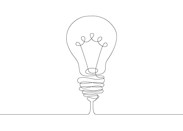 Una línea continua dibujando la idea del símbolo de la bombilla