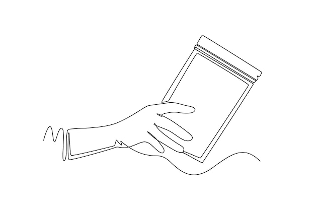 Una línea continua dibujando manos sosteniendo diferentes objetos concepto diseño de dibujo de línea única ilustración gráfica vectorial
