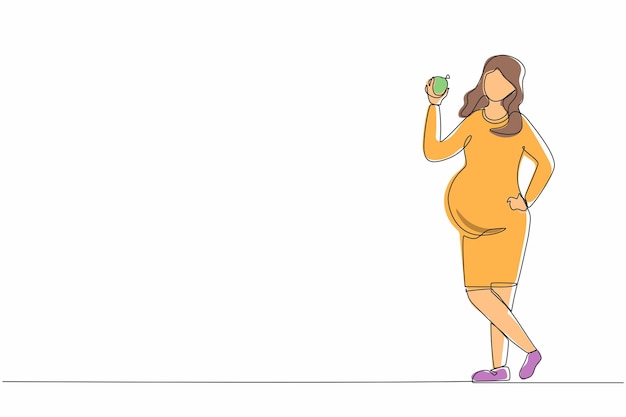 Una línea continua dibujando medicina prenatal mujer embarazada linda con marido y médico mujer