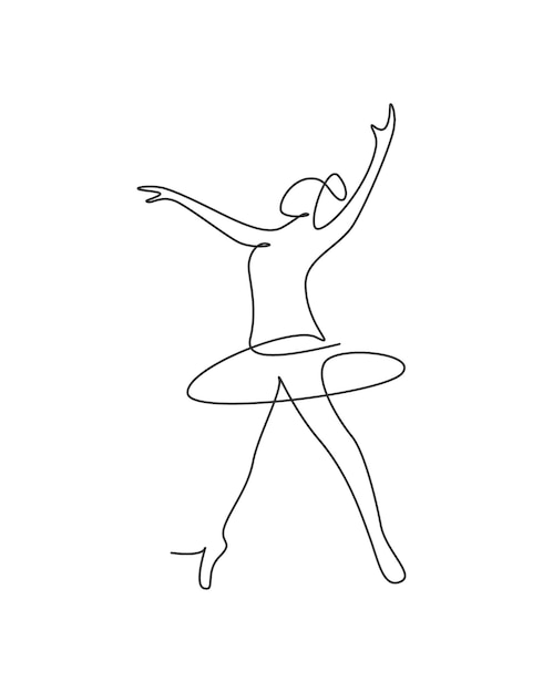 Una línea continua dibujando mujer bailarina de ballet de belleza en elegancia movimiento bailarina realiza vector