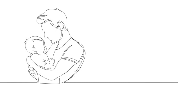 Una línea continua dibujando padre e hijo línea editable Día del Padre Padre sostiene al bebé con ternura
