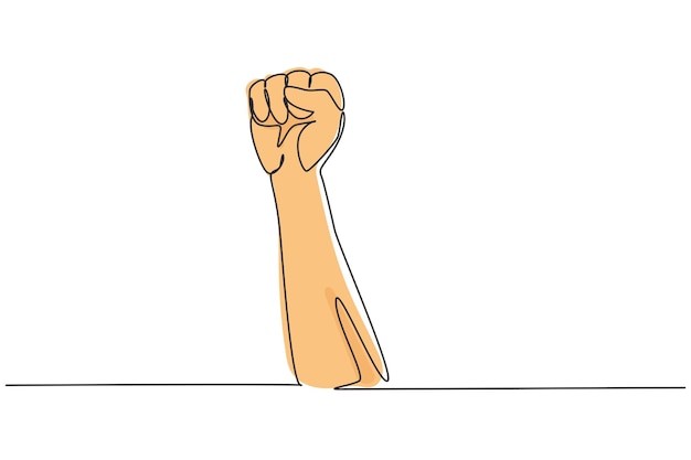 Una línea continua dibujando el puño o el símbolo de la mano de la victoria Número de manos cero Aprenda a contar números