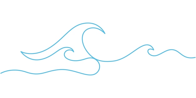 Una línea continua dibujando salpicaduras de agua, ondas giratorias, oleadas aisladas, chispas azules, rompe olas.