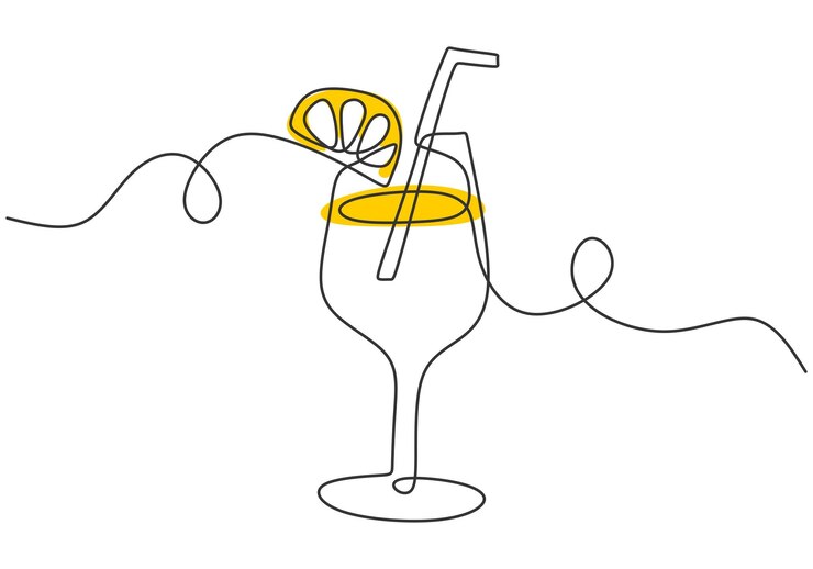 Una línea continua dibujando un vaso de delicioso hielo de limonada fresca con rodajas de limón para el menú del restaurante Concepto de tienda de cafetería de bebidas Minimalismo diseño de arte de línea ilustración gráfica vectorial