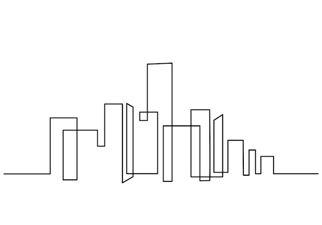 Una línea continua de dibujo de edificios de hotel torres horizonte Punto de referencia en una sola línea aislada sobre fondo blanco