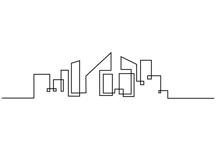 Una línea continua de dibujo de edificios de hotel torres horizonte Punto de referencia en una sola línea aislada sobre fondo blanco