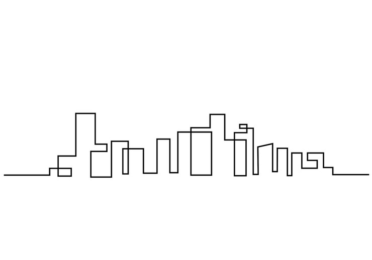 Una línea continua de dibujo de edificios de hotel torres horizonte Punto de referencia en una sola línea aislada sobre fondo blanco