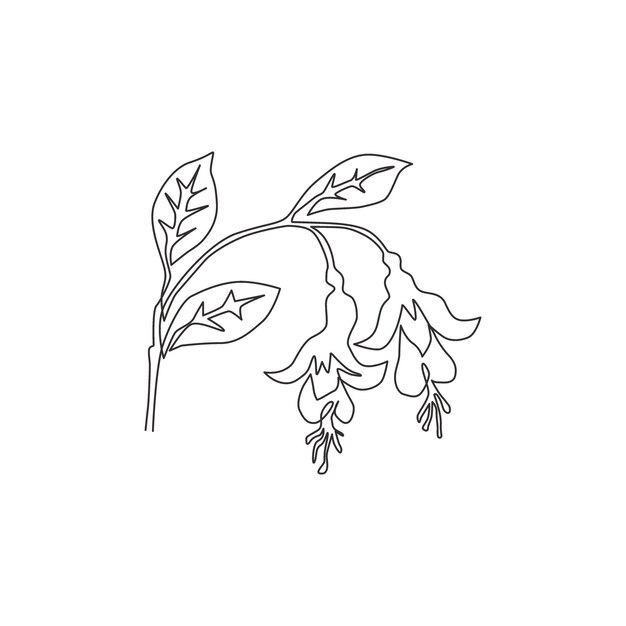 Una línea continua dibujo fucsia decoración de la pared del hogar cartel arte Arbustos flor planta diseño vector