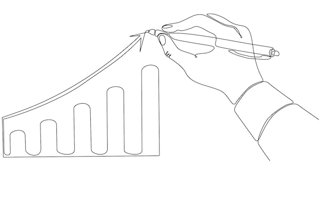 línea continua de dibujo gráfico empresario en crecimiento. concepto de éxito empresarial a través del gráfico